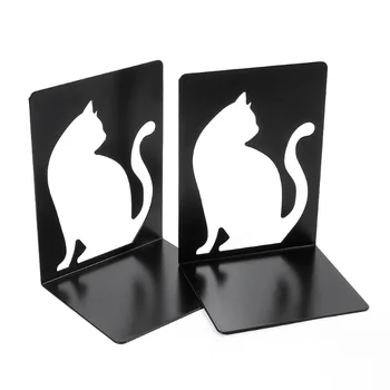 1 пара черных металлических подставок для книг с милым котом, выдолбленные подставки для книг с персидским котенком, легкие прочные нескользящие держатели для книг