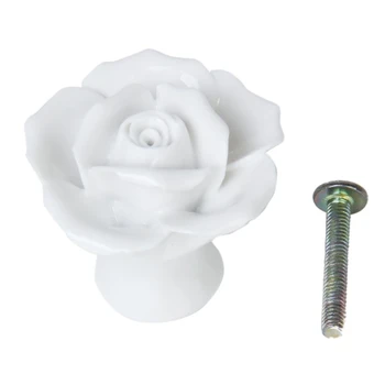 1 Х Керамическая ручка для кухонной мебели в виде цветка розы---Белый