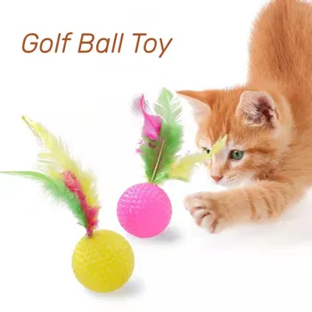 10шт Смешанный Забавный пластиковый мяч для гольфа с пером Игрушка для кошки Интерактивный Котенок Игрушка-дразнилка для кошек Товары для домашних животных