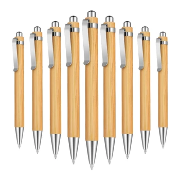 15 штук бамбуковой выдвижной шариковой ручки; Черные чернила; 1 Мм; Ручки для офисных товаров; Бамбуковая шариковая ручка; Деревянные шариковые ручки.