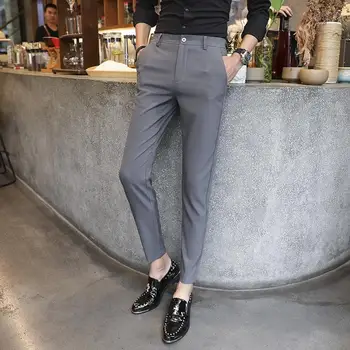 2021 Новый весенне-осенний модный мужской классический универсальный тонкий длинный костюм, брюки, мужские однотонные мужские повседневные деловые брюки S38