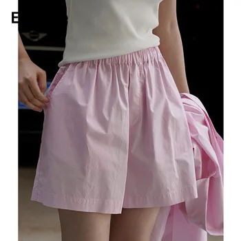 2023, Летние Женские Простые эластичные розовые шорты с высокой талией, Повседневные Свободные прямые брюки-карго в корейском стиле