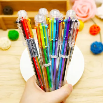 6-цветная ручка, креативная многоцветная шариковая ручка с милым мультяшным рисунком, многофункциональная нажимная цветная персонализированная масляная ручка, канцелярские принадлежности