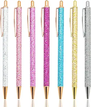7 Упаковок симпатичных ручек с блестками для ведения дневника, симпатичная блестящая шариковая ручка с выдвижными черными чернилами для письма для женщин и девочек