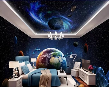 beibehang настенная роспись из папье-маше 3d behang Custom Universe Galaxy Earth 3D Тема Космос Обои для Стен Всего Дома для гостиной