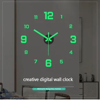 DIY Бесшумные Цифровые Часы Светящиеся Настенные Часы Украшение Дома Кухонные Часы Без Перфорации Настенные Стикеры Часы для Гостиной Часы