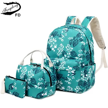 Fengdong 3 шт./компл. школьные сумки с цветочным рисунком для девочек-подростков, легкий рюкзак с этническим цветком, школьные товары, набор детских сумочек-карандашей