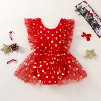 FOCUSNORM Рождество /Новый год, Милое платье-комбинезон для маленьких девочек 0-18 м, Сетчатые кружевные комбинезоны-пачки в горошек