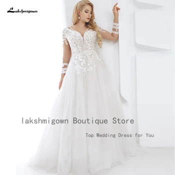 Lakshmigown Сексуальное Свадебное платье Плюс Размер Винтажные Кружевные Аппликации Из Тюля С V образным вырезом И Длинным Рукавом Свадебные платья Vestido Blanco Largo 2022