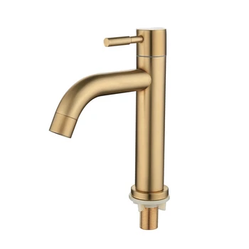 LUDA 2X Brush Gold Single Cold Basin Faucet 304 Материал Смеситель для раковины в ванной, Смеситель для мытья воды-A