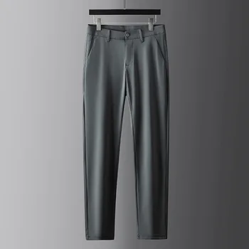 Minglu Весенне-летние мужские костюмные брюки, роскошные однотонные деловые повседневные тонкие мужские брюки средней посадки, простые мужские брюки с вышивкой