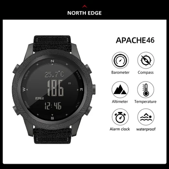 NORTH EDGE APACHE-46 Мужские цифровые часы Для занятий спортом на открытом воздухе, бегом, плаванием, спортивными часами на открытом воздухе, Альтиметром, барометром, компасом WR50M
