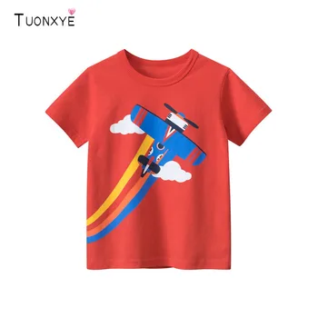 TUONXYE/ Модная футболка с коротким рукавом для мальчиков, хлопковая вязаная одежда с мультяшным самолетом, мягкий повседневный дышащий детский пуловер, одежда