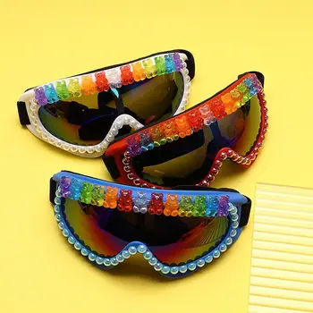 UV400 Жемчужные Декоративные оттенки Наружные Солнцезащитные очки Y2K в стиле Стимпанк, Красочные очки, Спортивные солнцезащитные очки