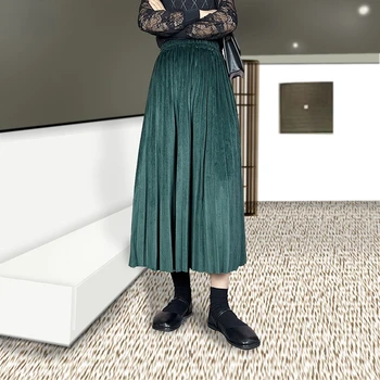 Бархатная юбка Lili 2023, весенне-летняя новинка, однотонная юбка большого размера, драпированная плиссированная юбка средней длины, юбка с эластичным поясом