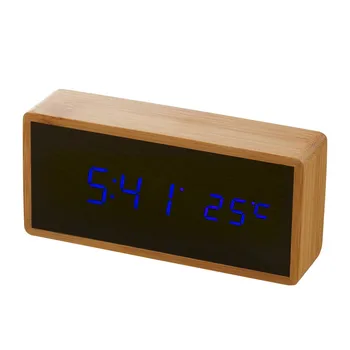 Бесшумные зеркальные часы, цифровой светодиодный бамбуковый будильник, Деревянный прямоугольный многофункциональный будильник