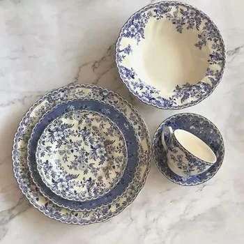 Винтажный сломанный цветок, сине-белая керамическая тарелка, поднос в китайском и западном стиле, тарелка для стейка, Десертная тарелка