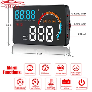 Головной дисплей D2500 Частота вращения автомобиля HUD Дисплей OBD2 GPS HUD Проектор Спидометр Автомобильный Детектор Сигнализация Температура воды Безопасность