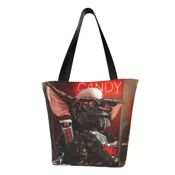 Гремлины, сумки для покупок в стиле арт-арт, женская мода, холщовая сумка для покупок в полоску Terror Monster, сумка для покупок на плечо, большая вместительная сумка
