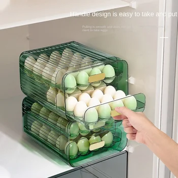 Двухслойный ящик для хранения яиц с автоматической горкой, холодильник, прозрачный контейнер для яиц, корзина, диспенсер для хранения свежих яиц