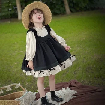 Детская одежда Принцесса Лолита Милая весенне-осенняя одежда Модное детское повседневное платье на подтяжках