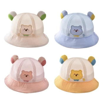 Детская сетчатая шляпа с мультяшным медведем, панама с защитой от ветра, для мальчиков и девочек, унисекс, милая рыбацкая кепка