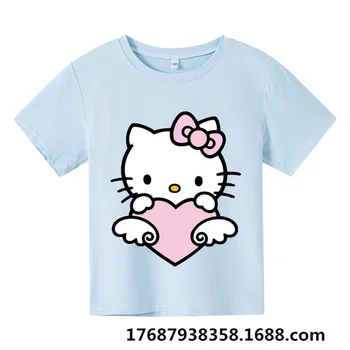 Детская футболка Hello kitty, летняя одежда для девочек с кавайным котом, детские горячие штанишки, футболка с коротким рукавом, Шорты, повседневные спортивные топы, тройники