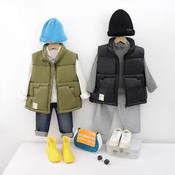 Детский пуховик для девочек и мальчиков, жилет с надписями 2023, теплая Плюс утепленная зимне-осенняя уличная куртка, кардиган, детская ткань