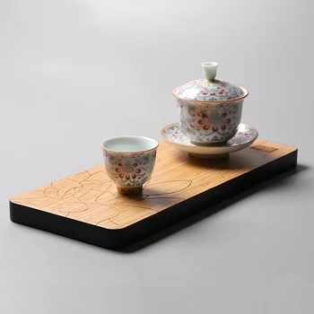 Дизайн Цветка Лотоса Квадратный Круглый Бамбуковый Чайный Поднос Для Чайной Чашки Чайник Kong Fu Чайный Аксессуар Блюдце Из Натурального Материала