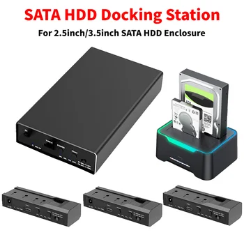 Док-станция для жесткого диска с двумя отсеками для 2,5 /3,5-дюймового жесткого диска Корпус SATA Док-станция для жесткого диска SATA Поддержка корпуса SSD UASP M.2 Nvme