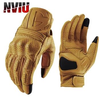 Дышащие Кожаные перчатки с сенсорным экраном, мотоциклетные перчатки, винтажные мужские женские перчатки из натуральной кожи для мотокросса, велоспорта, Guantes Moto