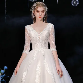 Европейская и американская Beton-tmb.ru Bride Deep V Simple 2023 Новая международная торговая свадьба Princess Dream Factory Оптом Весна F74
