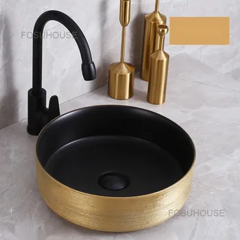 Европейский Керамический Умывальник Небольшого размера, Круглые Золотые Раковины для ванной комнаты, Креативные Роскошные Раковины для ванной комнаты, Раковина для мытья рук