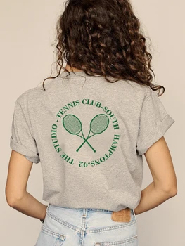 Женская футболка с абстрактным графическим принтом, Лето 2023, круглый вырез, короткий рукав, Повседневные классические футболки из органического хлопка, Американский винтажный топ