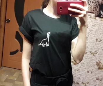 Женская футболка с карманным принтом динозавра, повседневная хлопковая хипстерская забавная футболка для леди, топ, футболка, 6 цветов