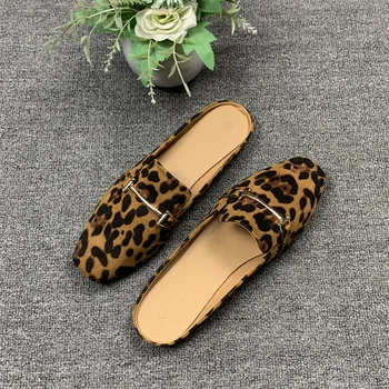 Женские леопардово-коричневые ретро-шлепанцы с квадратным носком, широкая посадка, обувь на плоском каблуке 32-45, тапочки в американском и европейском стиле, Бесплатная доставка