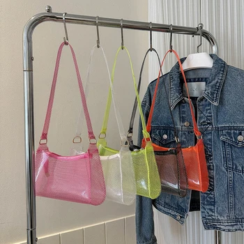 Женские модные женские сумки, сумка-хобо, прозрачная сумка из ПВХ, сетчатая простая сумка через плечо, однотонная повседневная сумка подмышками
