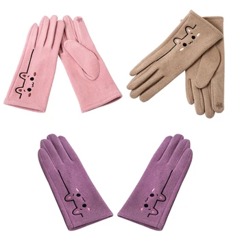 Женские перчатки, бархатные перчатки с вышивкой, перчатки на полный палец, зимние осенние перчатки с толстой плюшевой подкладкой для езды на велосипеде, лыжах M6CD