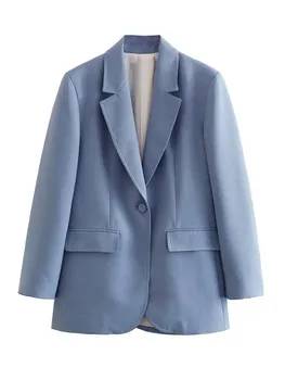 Женское элегантное синее однобортное пальто, комплекты брюк с высокой талией, модный костюм с длинным рукавом и карманом, 2 предмета, Шикарные офисные женские наряды