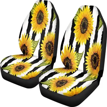 Защитные чехлы для автомобильных сидений Подсолнухи в черно-белую полоску Ретро-Блум Желтая Линия цветочных лепестков Универсальная Передняя часть