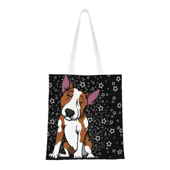 Звездный английский Бультерьер, сумки для покупок, холщовые сумки для покупок, сумки через плечо, большая вместимость, прочная сумка для собак и животных.
