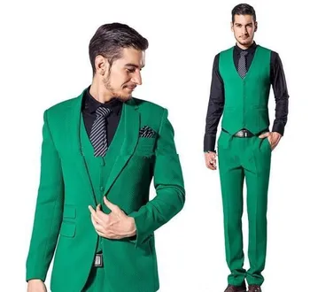 Зеленые мужские костюмы с вырезами на лацканах, модные мужские костюмы Terno Masculino, 4 предмета (пиджак + брюки + жилет + галстук + носовые платки) Формальные, изготовленные на заказ высокого качества.