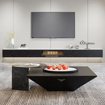 Итальянский минималистский шкаф для телевизора с панелями из камня, комбинация журнальных столиков, настенный шкаф с подвесным потолком в гостиной, современный m