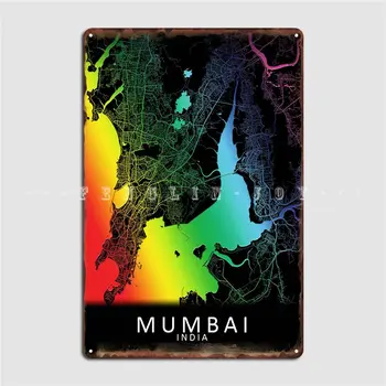 Карта радужного города Мумбаи, Металлическая табличка, плакат, Декор стен паба, гаража, Ретро Жестяная вывеска, плакат