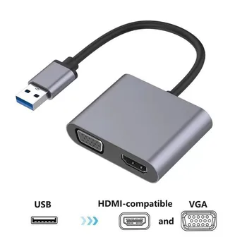 Конвертер USB в HD VGA 2 В 1, док-станция для расширения ноутбука, совместимая с HDMI, Выход для синхронизации VGA, док-станция с двойным дисплеем 1080P