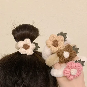 Корейская модная цветочная резинка, Милые Плюшевые эластичные ленты для волос, повязка на голову, веревка для волос для маленьких девочек, аксессуары для волос, подарки для волос