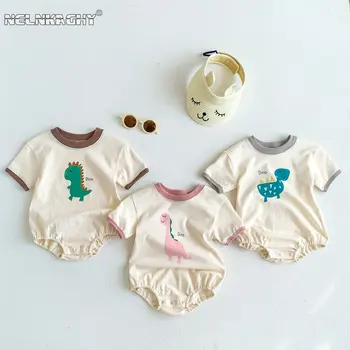 Корейское летнее детское боди с коротким рукавом, комбинезон с рисунком динозавра, комбинезон для новорожденных мальчиков