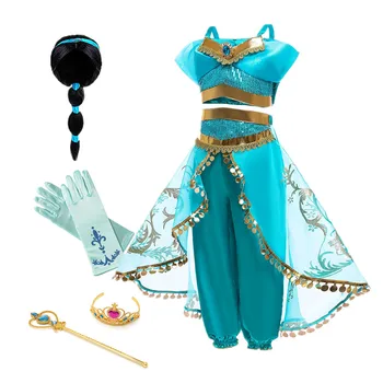 Косплей-костюм принцессы Жасмин Аладдин для Девочек с Повязкой на голову и Короной