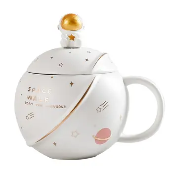 Кофейная кружка Керамическая Creative Planet Керамическая чайная кружка Space Mug 13 унций Уникальный рельефный дизайн с крышкой Ложкой