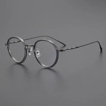 Круглые оптические очки ручной работы в стиле ретро для мужчин, Винтажная Титановая оправа для очков по рецепту для женщин, классические модные круглые очки